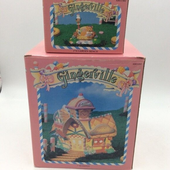 Vintage Gingerville Porcelain Light Up House Easter Village Garden Bench New - Picture 1 of 6